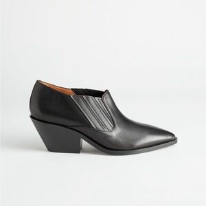 & Other Stories Black Ankle Booties Low Leather Cowboy Boots